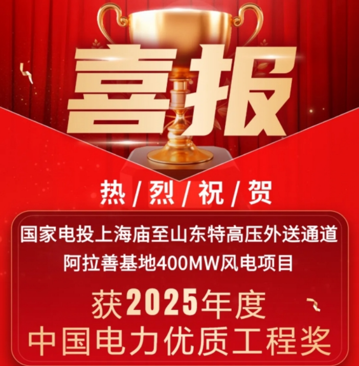 中國電力優質工程！湘能楚天承建國家電投內蒙古阿拉善400MW風電項目收獲殊榮